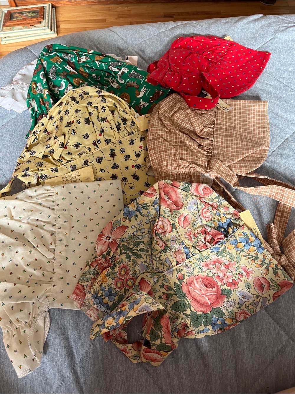 6 Hand Sewn Children's Floral Cotton Sun Bonnets - Multicolor